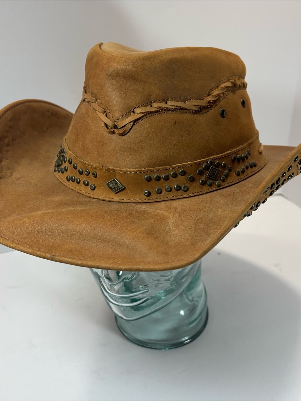Bullhide Hidden Pleasures Western Montecarlo Honey Brown Leather Cowboy Hat Sz L